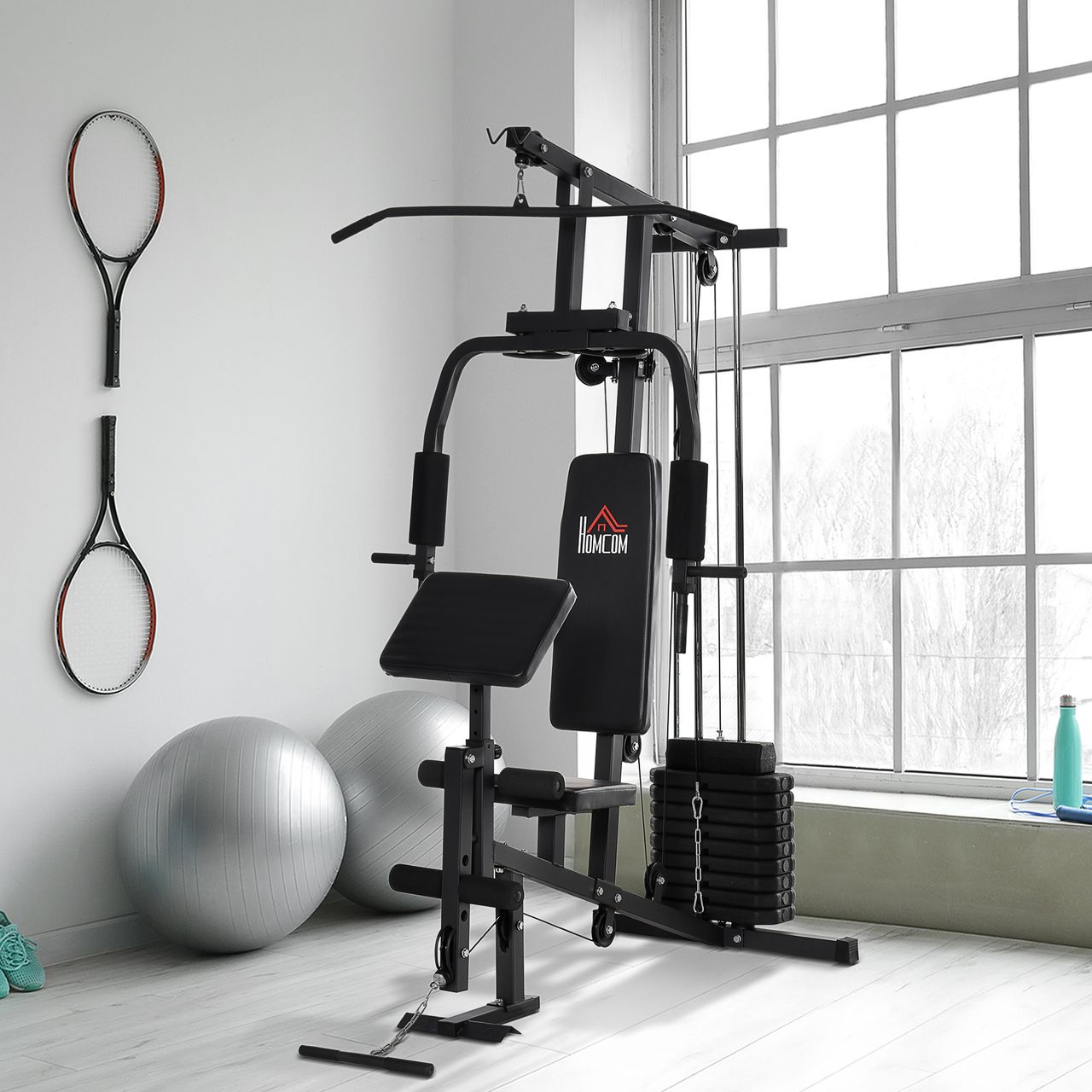 HOMCOM Gym Kraftstation Fitnessstation Multigym inkl. Gewichten Metall Schwarz