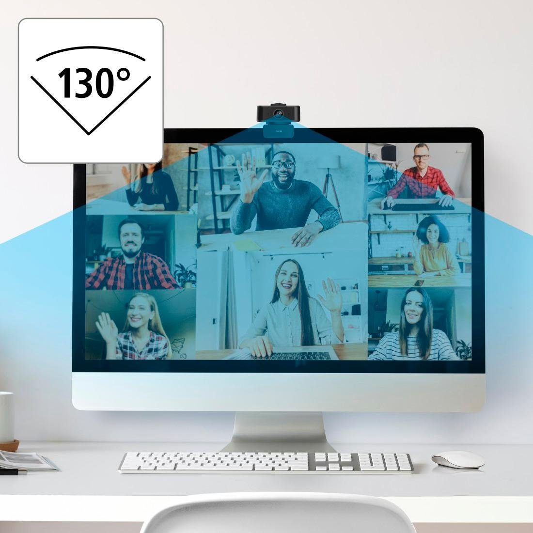 Hama Full HD Streaming Webcam-Face Tracking-Mikrofon-Rauschunterdrückung Webcam (Zusatzfunktionen: 1/4 Zoll-Gewinde, Autom. Belichtungsanpassung)