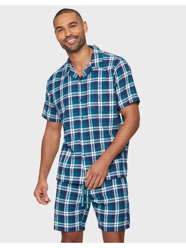 Threadbare Pyjama Temple PJ Set in Navy / Green Check günstig kaufen