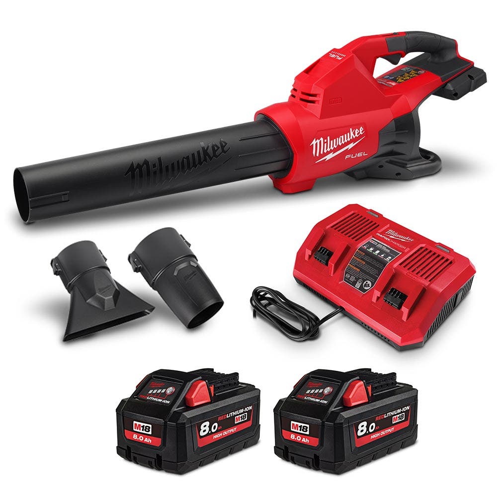 Kit de soprador MILWAUKEE FUEL™ de 18V com duas baterias de 2 x 8,0 Ah M18F2BL802