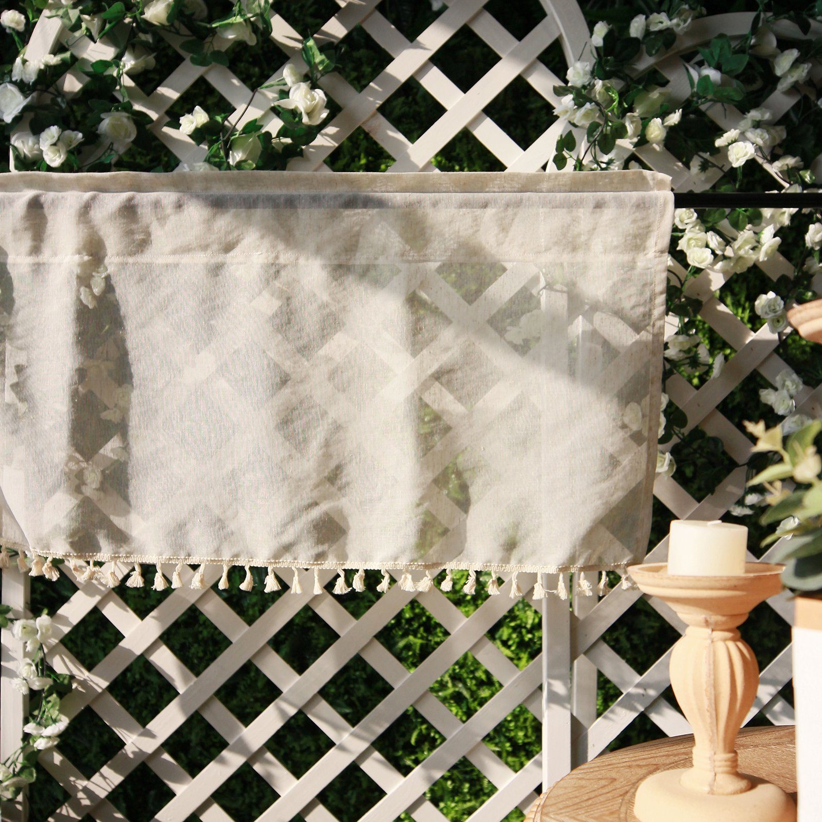 Scheibengardine Vorhang Leinen,Kurze Scheibengardine mit Quasten, BTTO, (2 St), transparent, Beige,durchsichtig,für Küche Wohnzimmer Schlafzimmer, bistrogardine