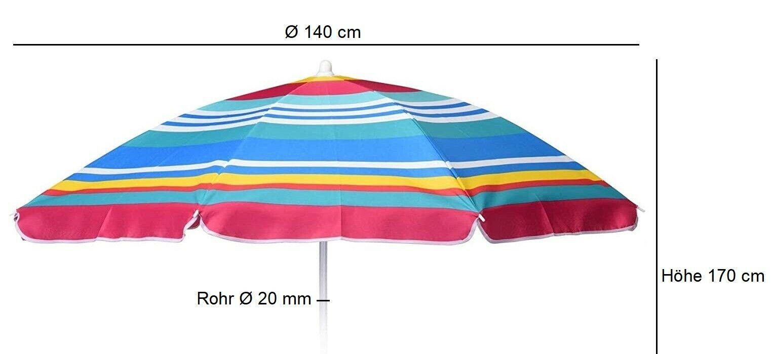 Meinposten Sonnenschirm Ø 140 cm Strandschirm Strand Balkonschirm Schirm bunt gestreift, abknickbar
