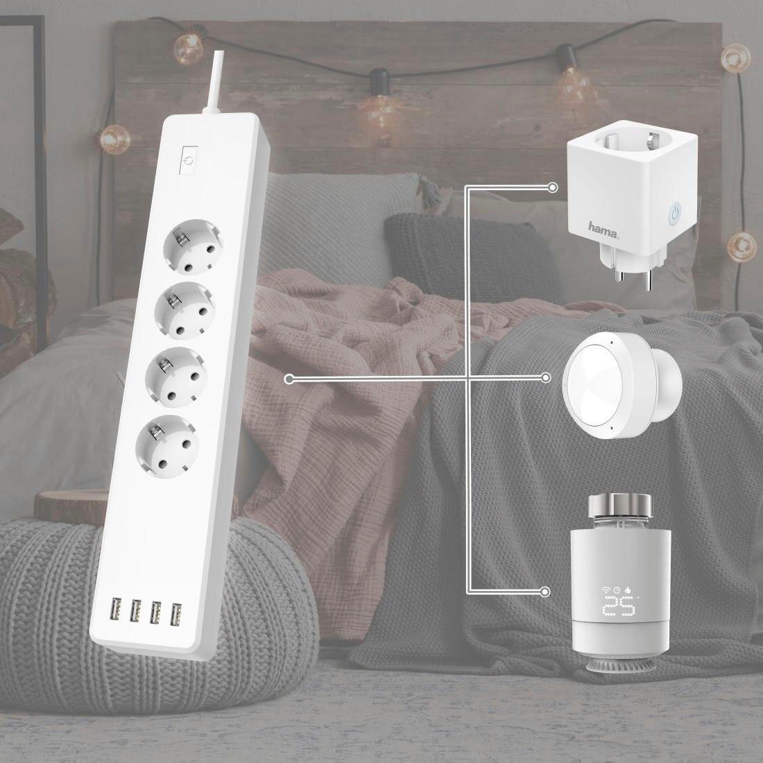 Hama WLAN Steckdosenleiste 4-fach schaltbar USB 4-fach 10A Überlastschutz Smarte Vierfach-Steckdosenleiste