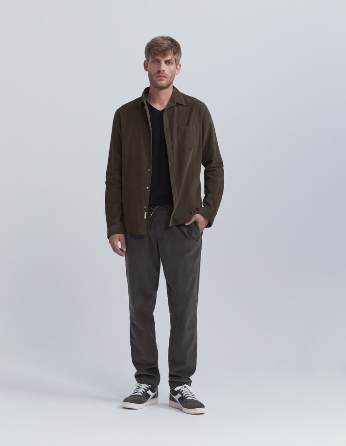 Chemise REGULAR kaki en velours milleraies Homme