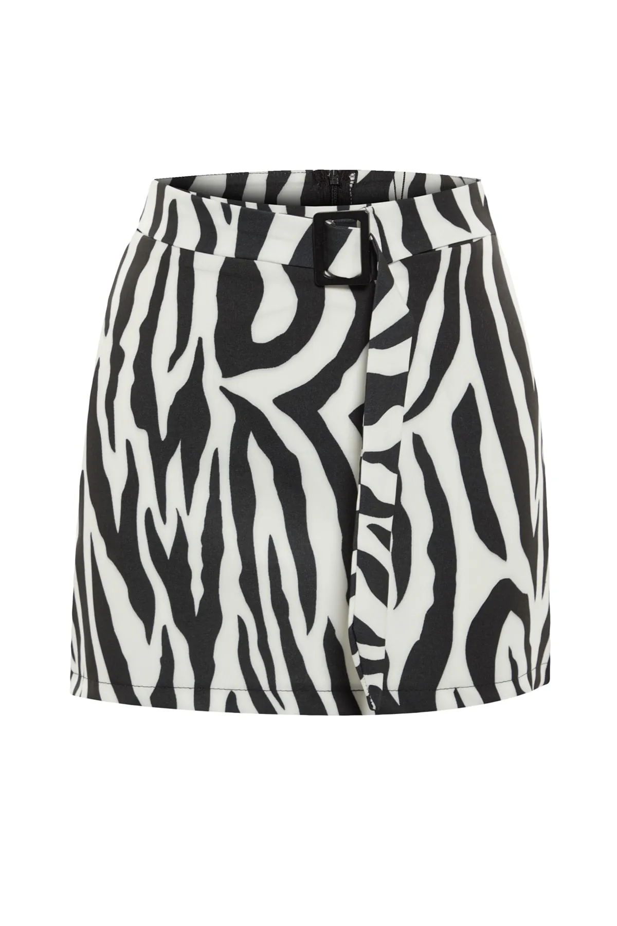 Trendyol Collection  Schwarzer gewebter Minirock mit Tiermuster und Gürtel TWOAW23ET00121