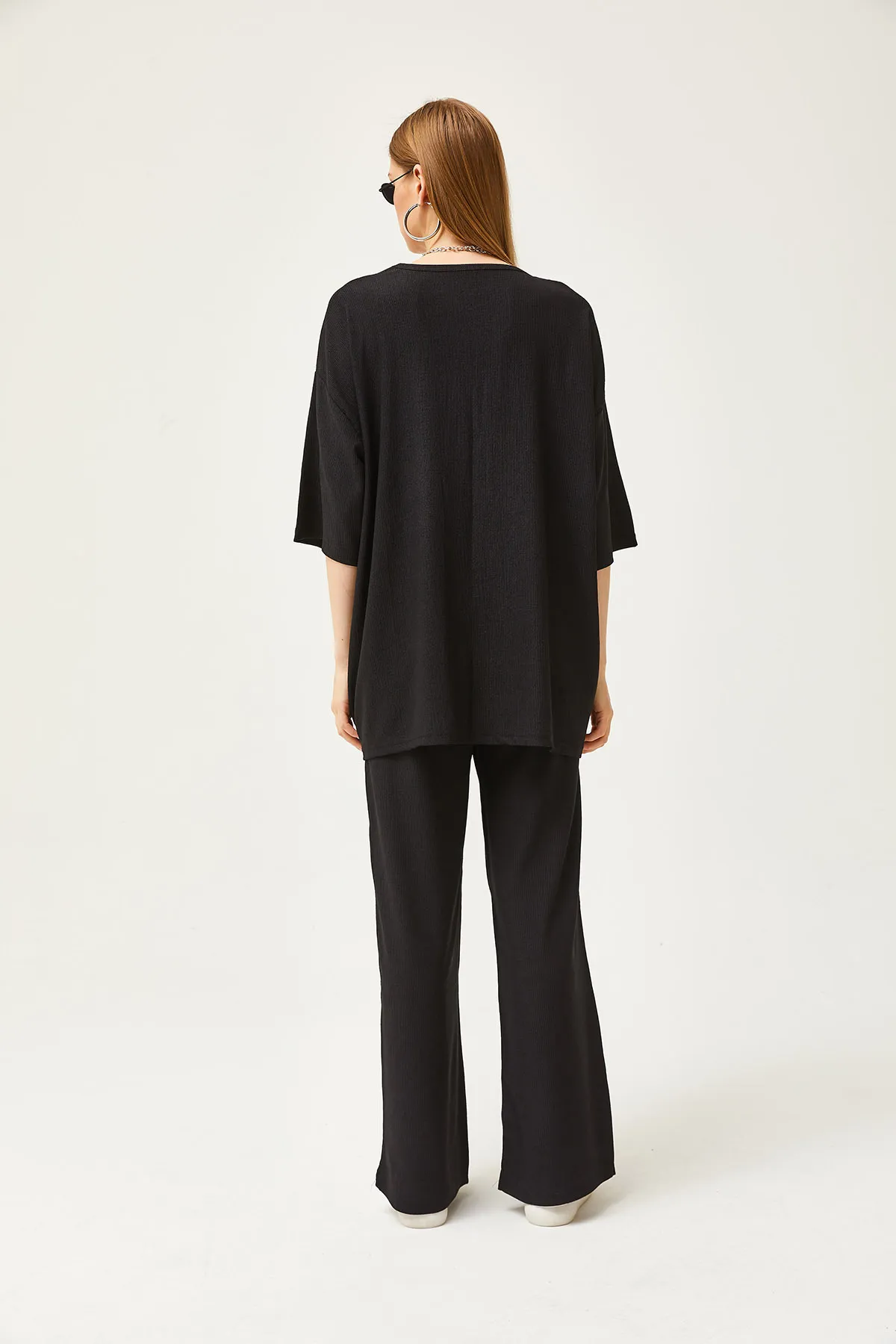 Olalook  Schwarzes Damen-Set aus Oberteil und Kimono sowie Hose TKM-19000280