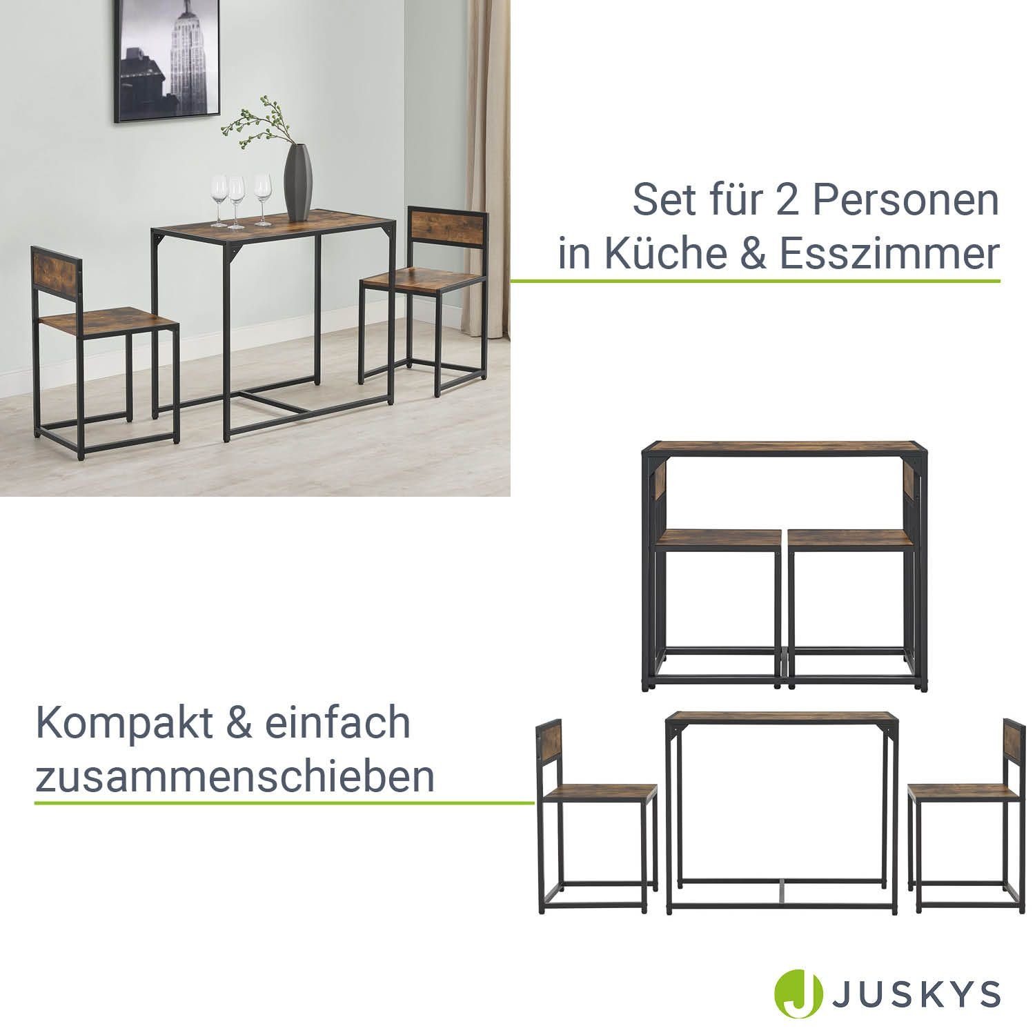 Juskys Küchentisch, 3-teilig, klein, platzsparend, für 2 Personen, Industrial Design