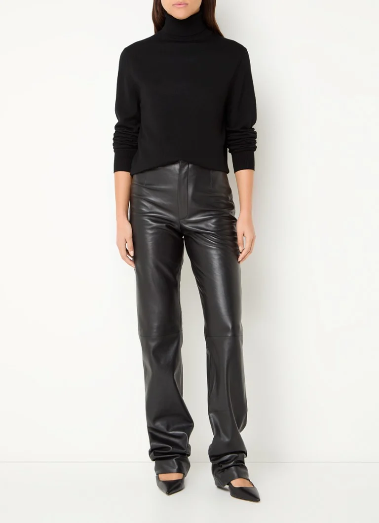 Pantaloni drepți din piele de miel cu talie înaltă Frankie Shop Ziggy