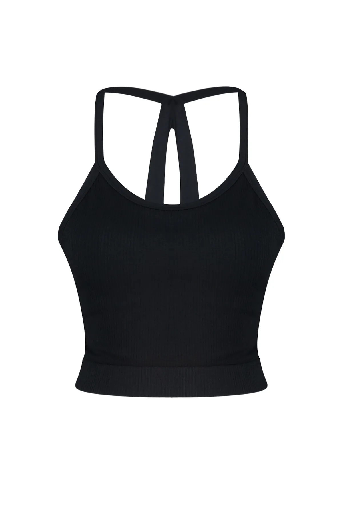 Trendyol Collection  Schwarzer, nahtloser/nahtloser 2-lagiger Sport-BH mit Neckholder und Innenpolster THMSS24SS00016