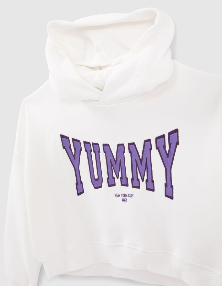 Sweat blanc cassé brodé maxi typo parme fille