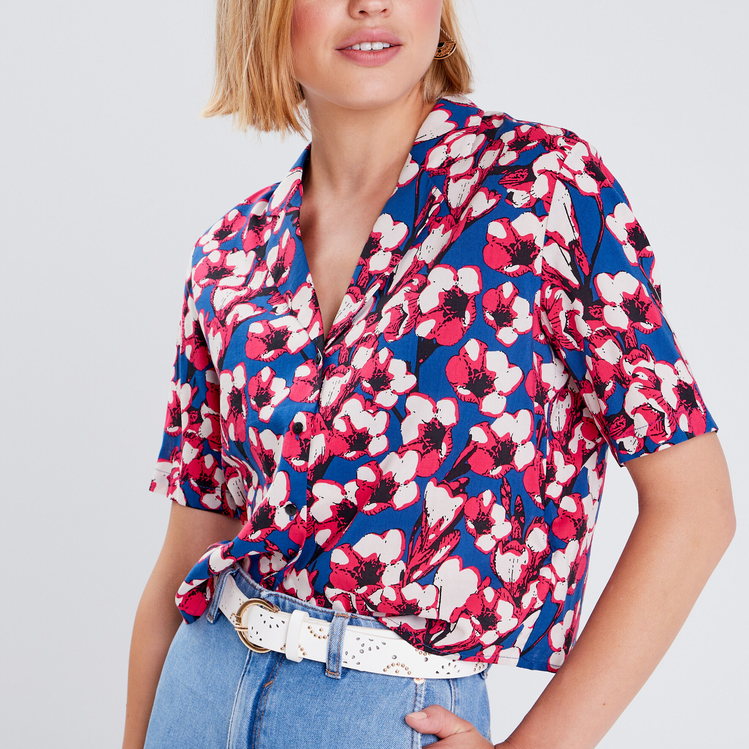 Chemise manches courtes bleu electrique femme | Cache Cache