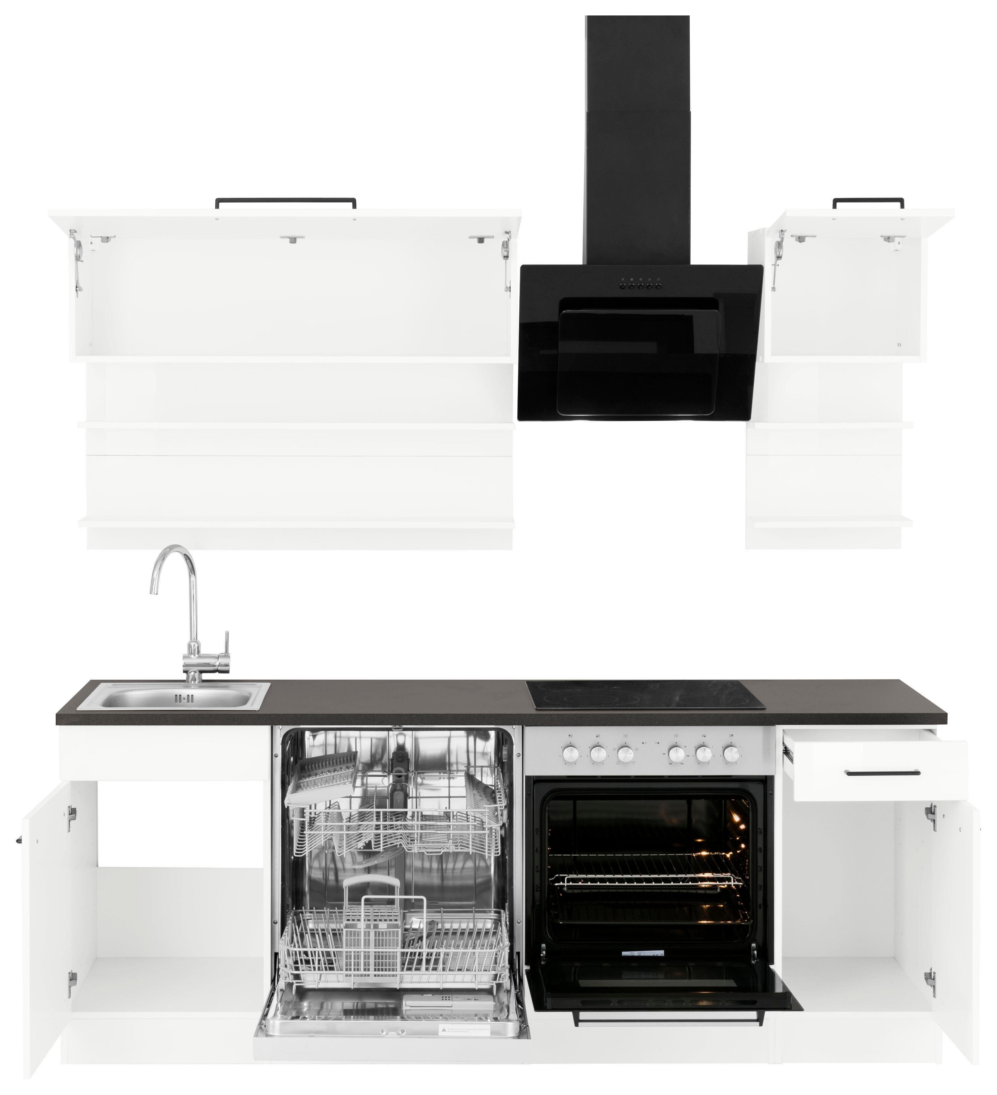 HELD MÖBEL Küchenzeile Tulsa, ohne E-Geräte, Breite 210 cm, schwarze Metallgriffe, MDF Fronten
