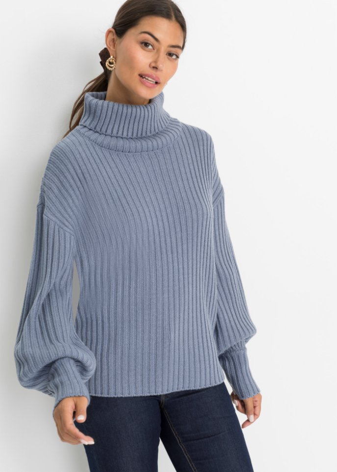 Ripppullover mit Ballonärmel