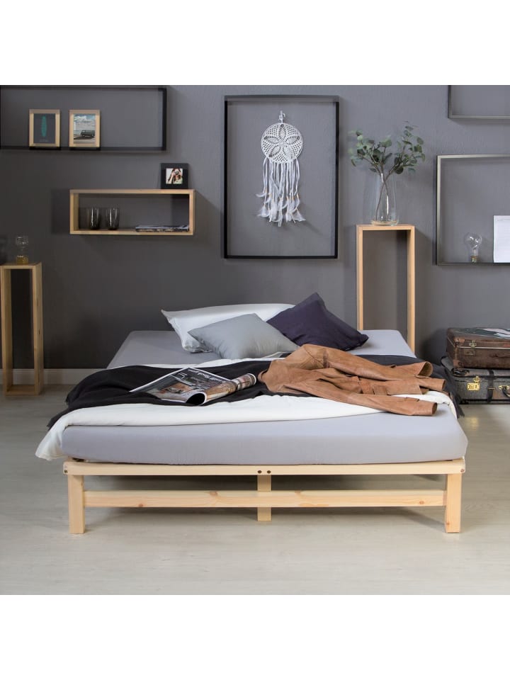 Homestyle4u Palettenbett 140x200 mit Lattenrost in Braun günstig kaufen