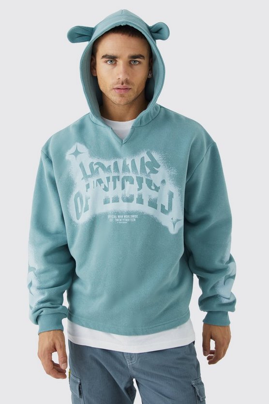 Kastiger Oversize Hoodie mit Graffiti-Print