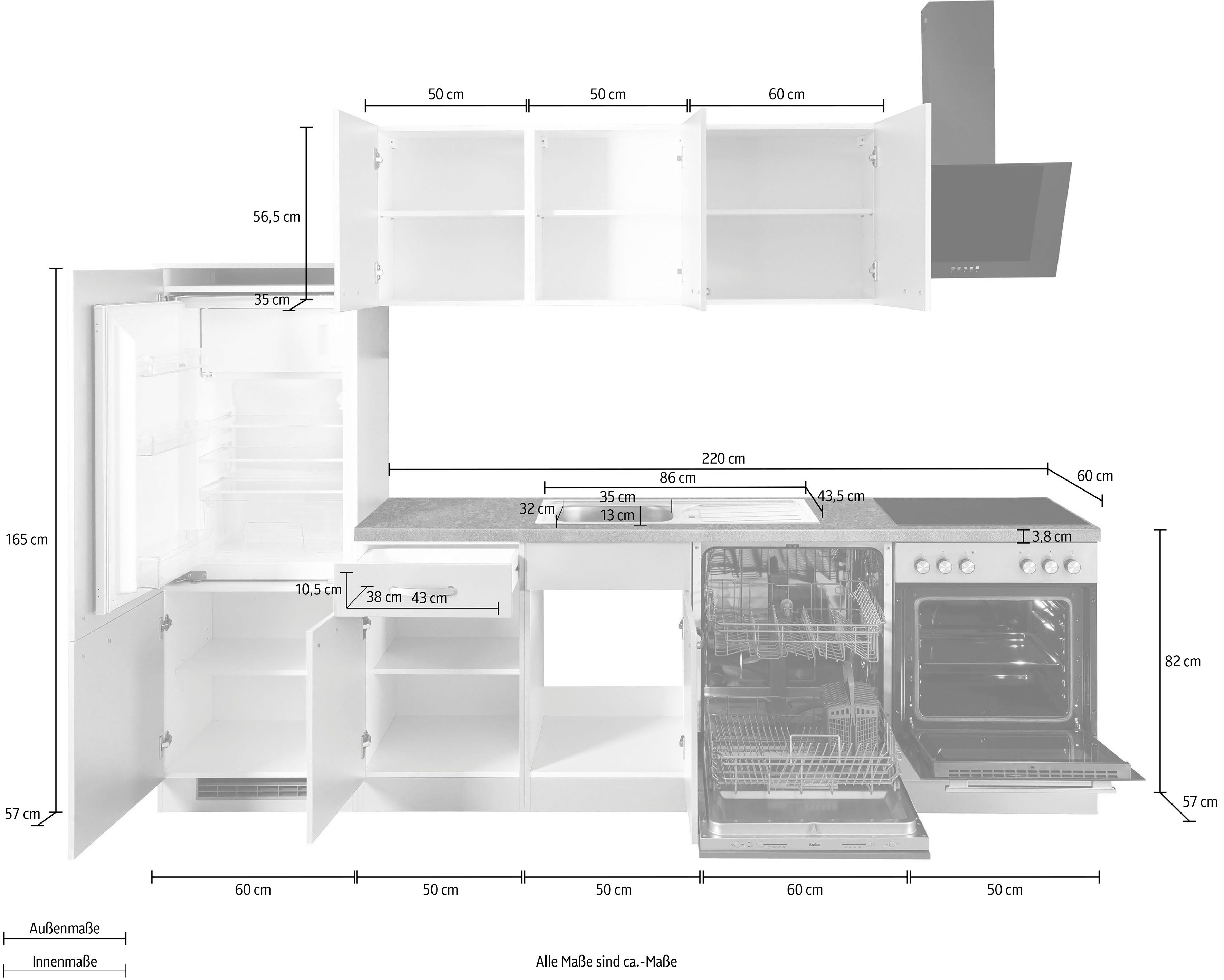 wiho Küchen Küchenzeile Kansas, mit E-Geräten, Breite 280 cm