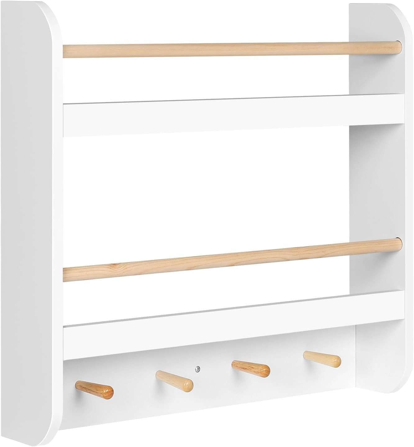 Woltu Kinderregal, 1-tlg., Bücherregal Wandregal mit 2 Ablagen 4 Hake aus MDF
