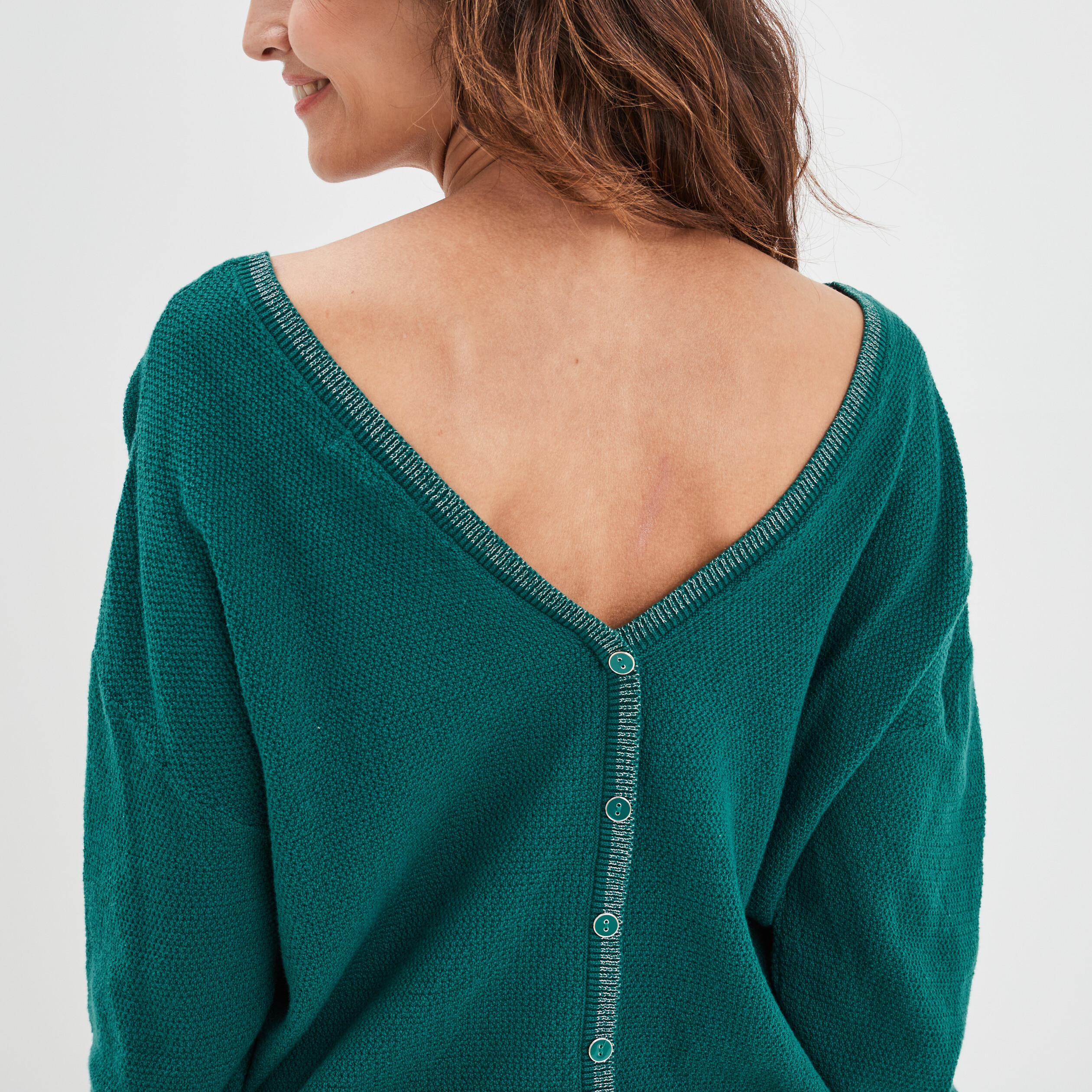 Pull gilet recto-verso col en V vert émeraude femme | La Halle