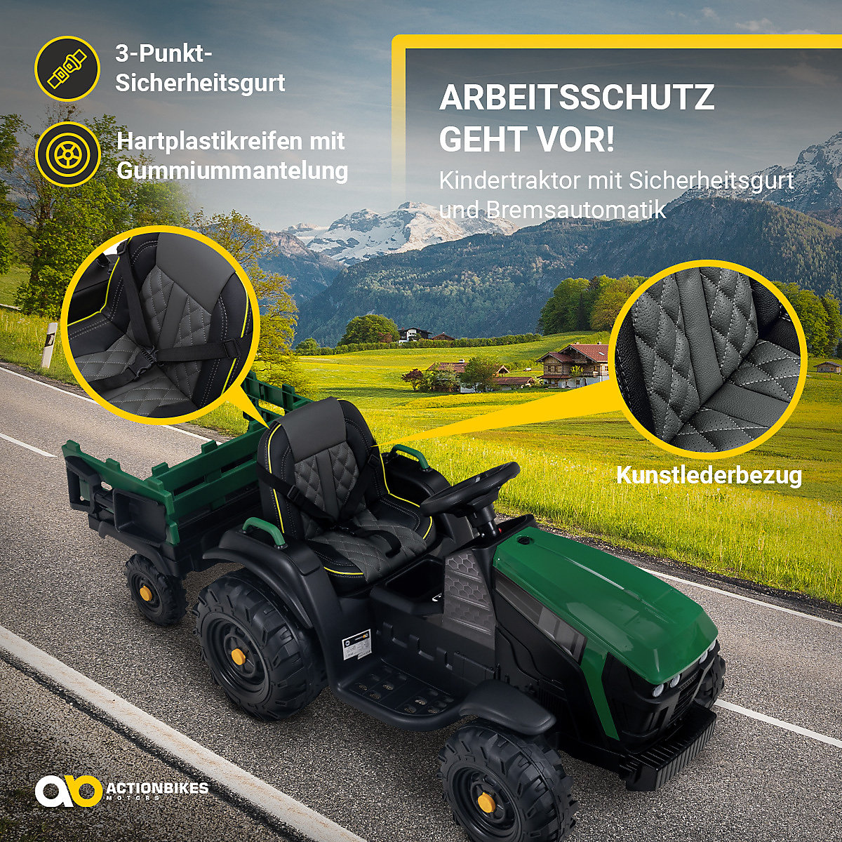Kinder Elektroauto Kindertraktor mit Anhänger - TD925 - Staufach - Schaufel