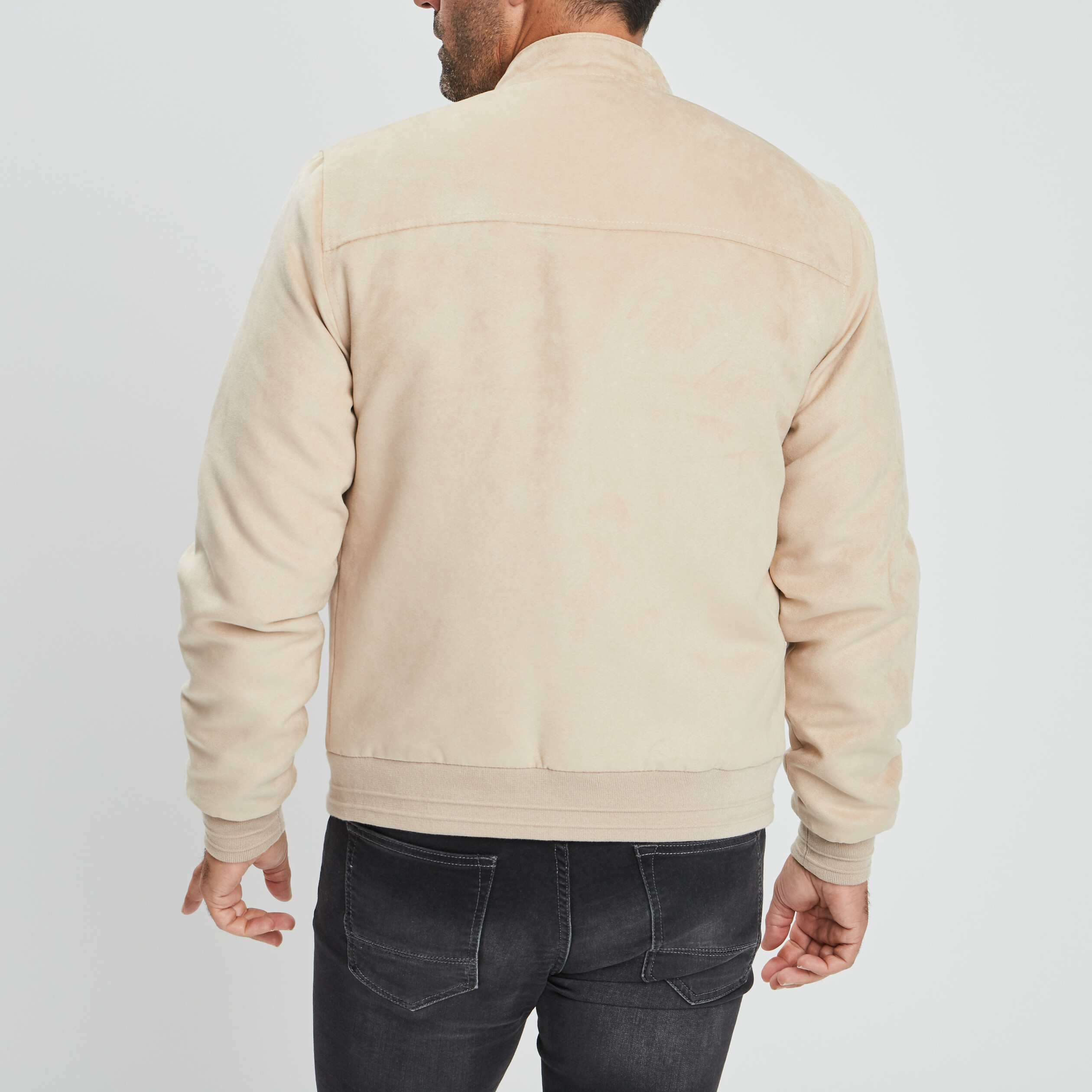 Blouson droit zippé aspect suédine beige homme | La Halle