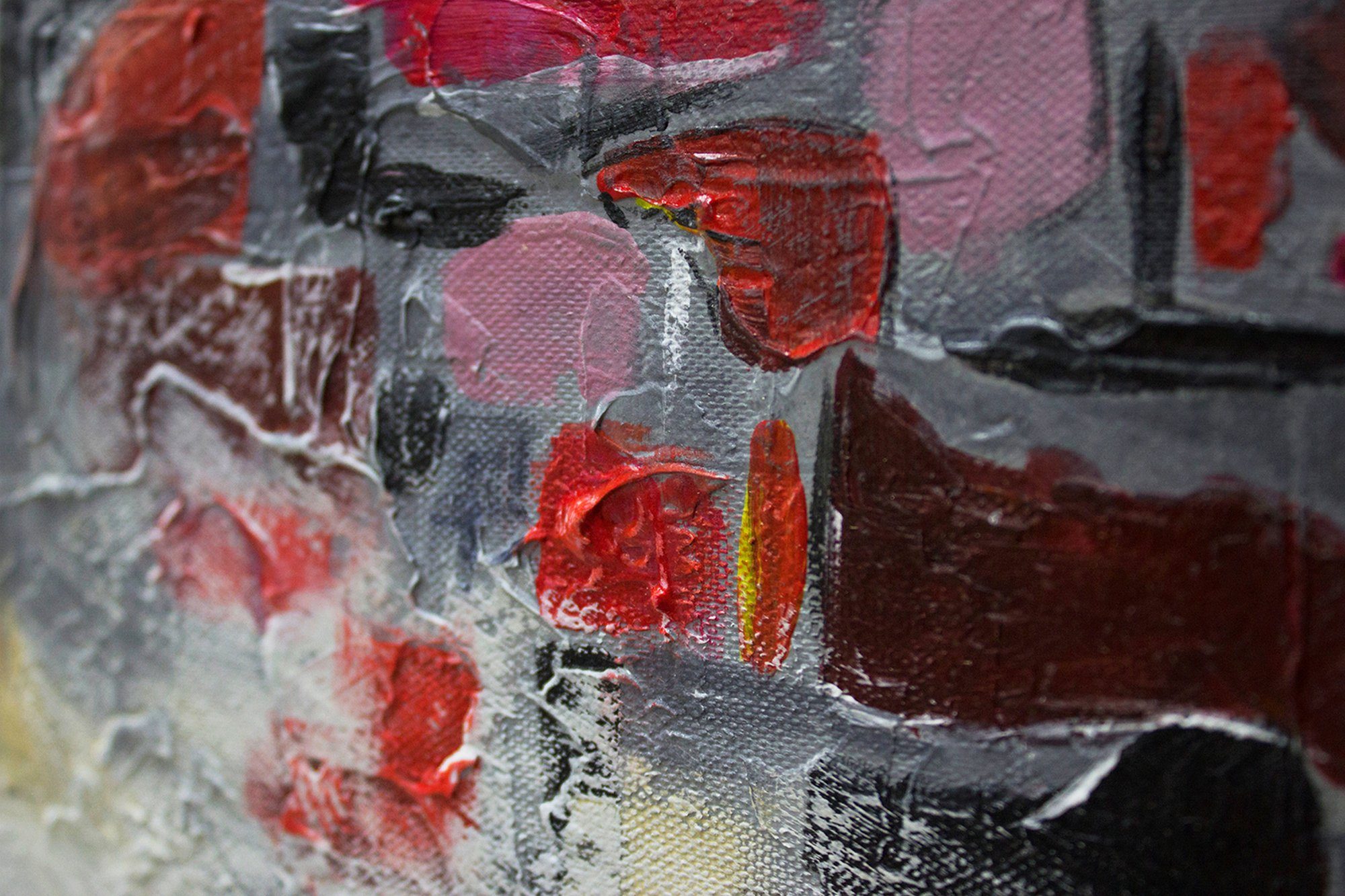 YS-Art Gemälde Abstraktion VII, Abstrakt, Abstraktes auf Leinwand Bild Handgemalt in Rot Schwarz Grau