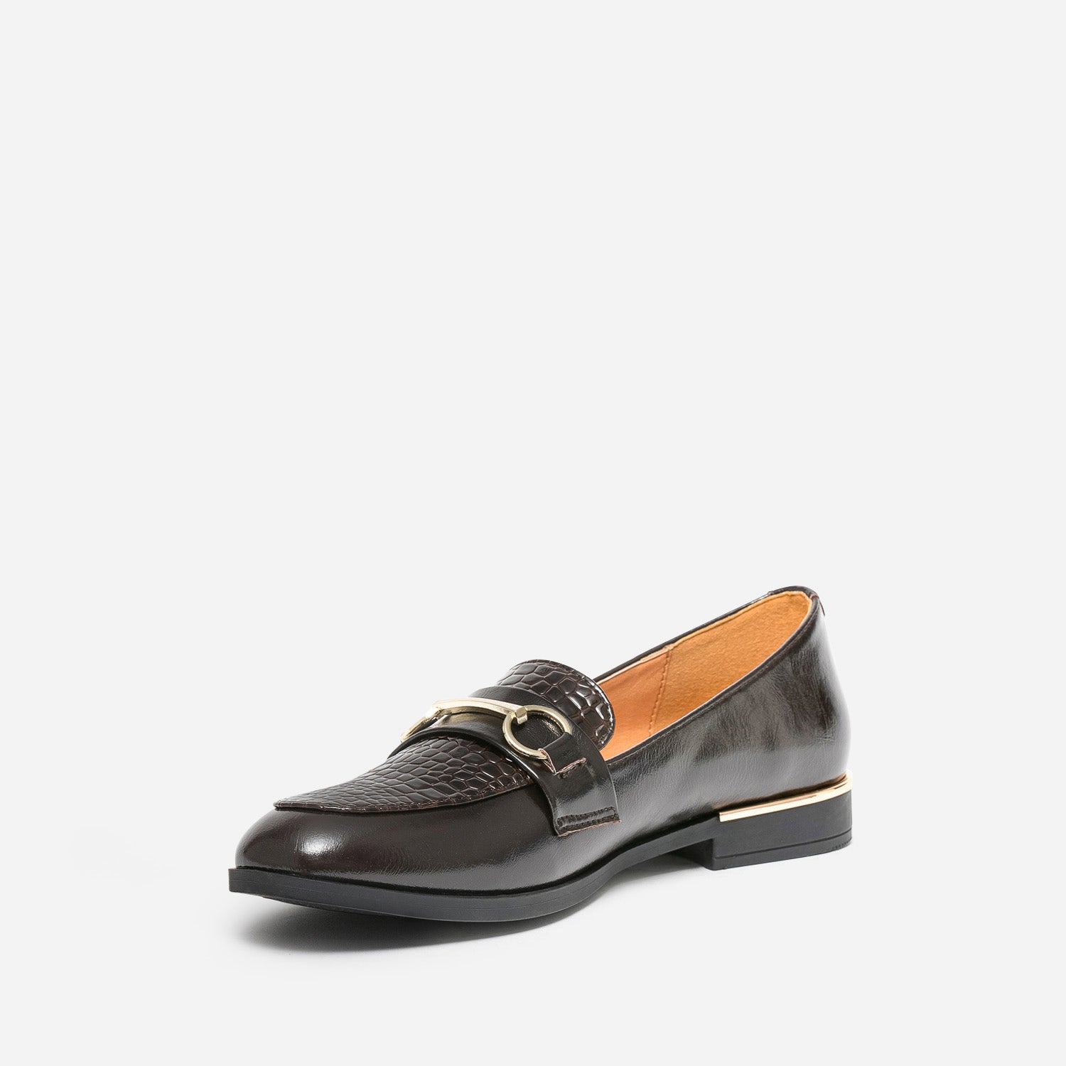 Mocassin marron verni embossé effet python