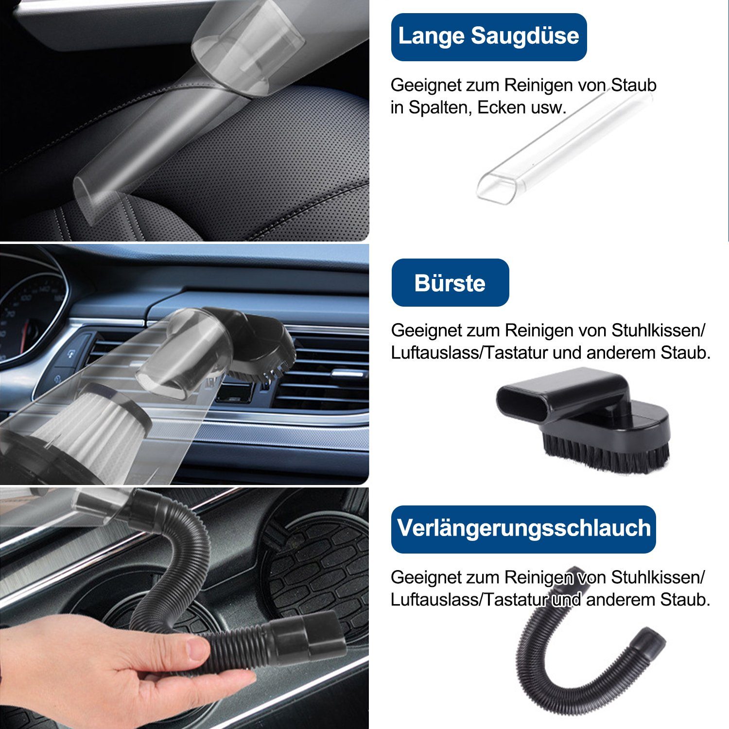 Kpaloft Akku-Handstaubsauger 120W Kabelloser Autostaubsauger, Tragbarer Handsauger, 2000mAh LED-Staubsauger, Nass & Trocken, für Tierhaare, Auto, Haus