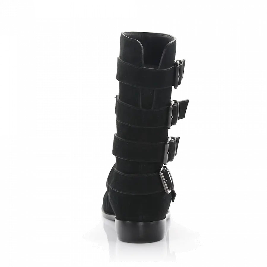 Giuseppe Zanotti - Stiefel Veloursleder Zierschnalle schwarz - schwarz