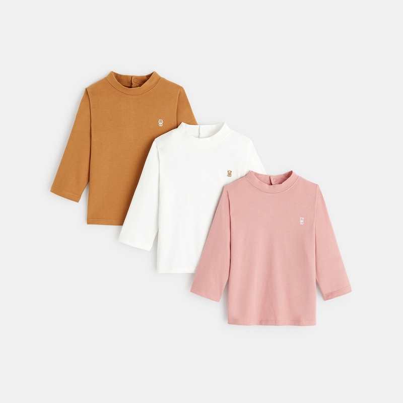 T-shirt uni petit col montant (lot de 3) rose bébé fille