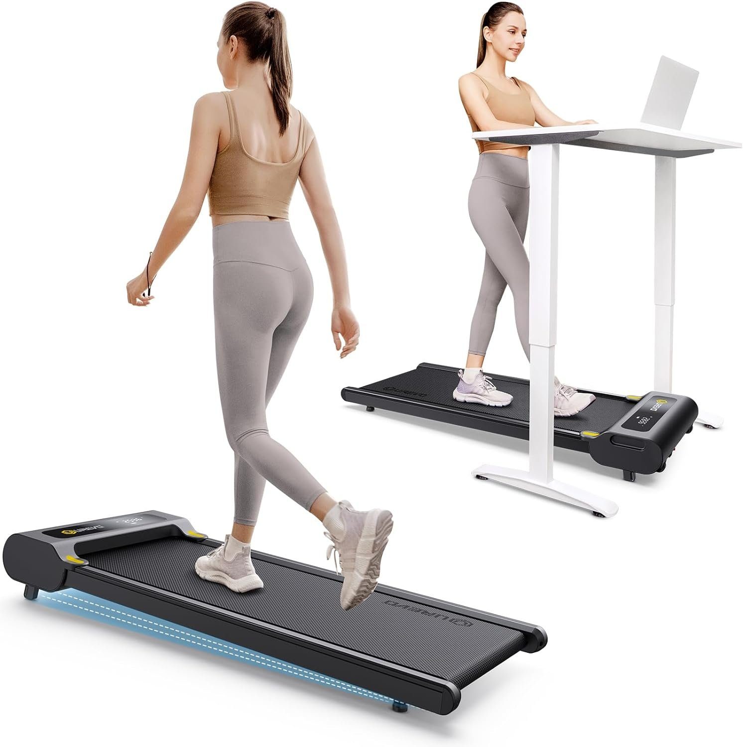 homeTro Laufband (Laufband mit Manuelle Neigung, Walking pad mit LED-Anzeige), Kompaktes Design Schreibtisch mit großem Laufbereich für Zuhause/Büro