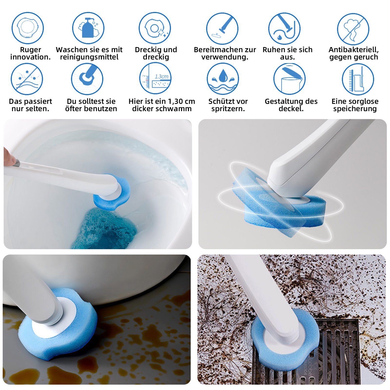 TWSOUL Reinigungsbürsten-Set Einweg-Toilettenbürsten-Set für den Haushalt, Rotierender Bürstenkopf, Flip-Top-Design