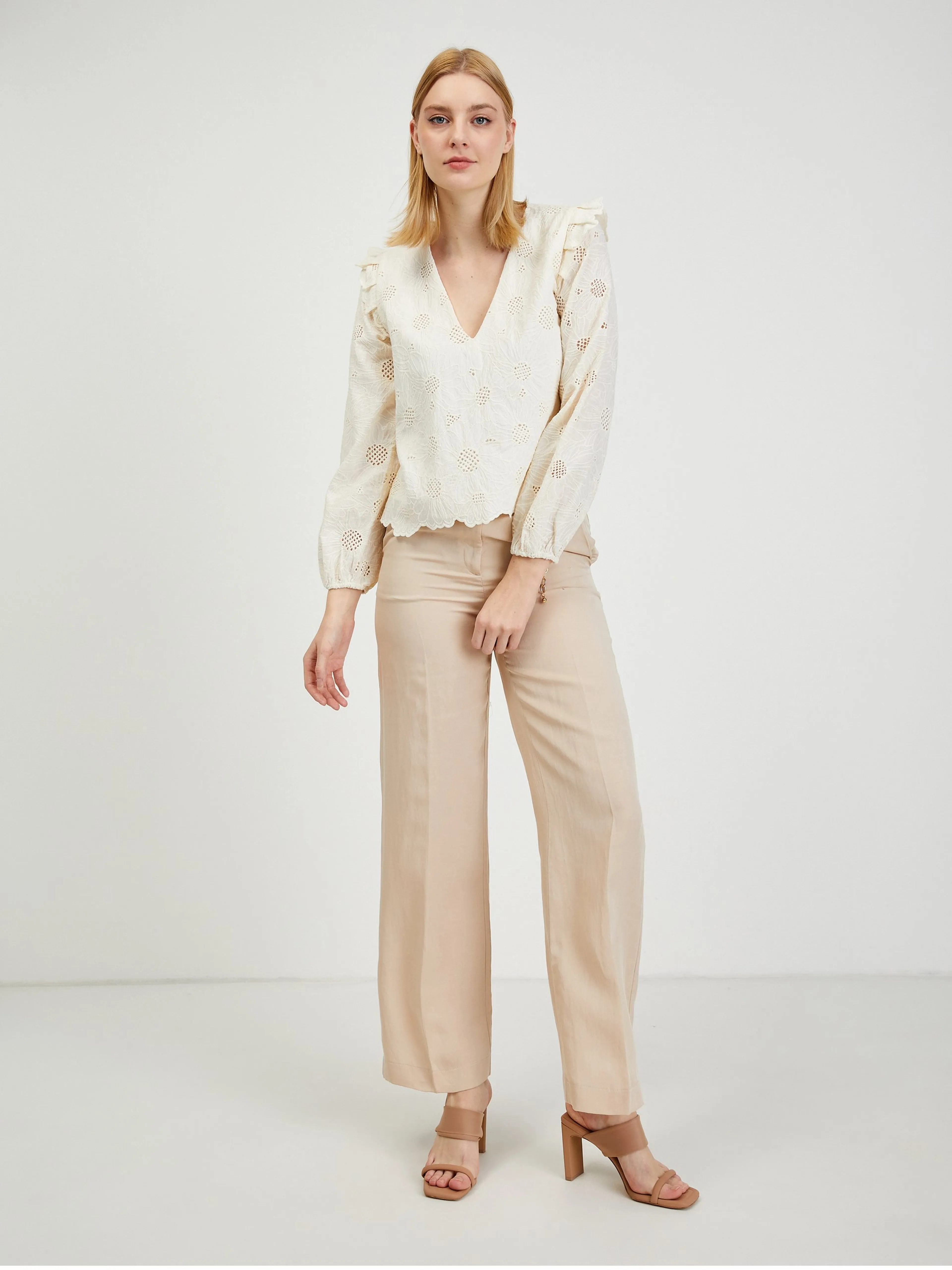 Beige gemusterte Damenbluse ORSAY