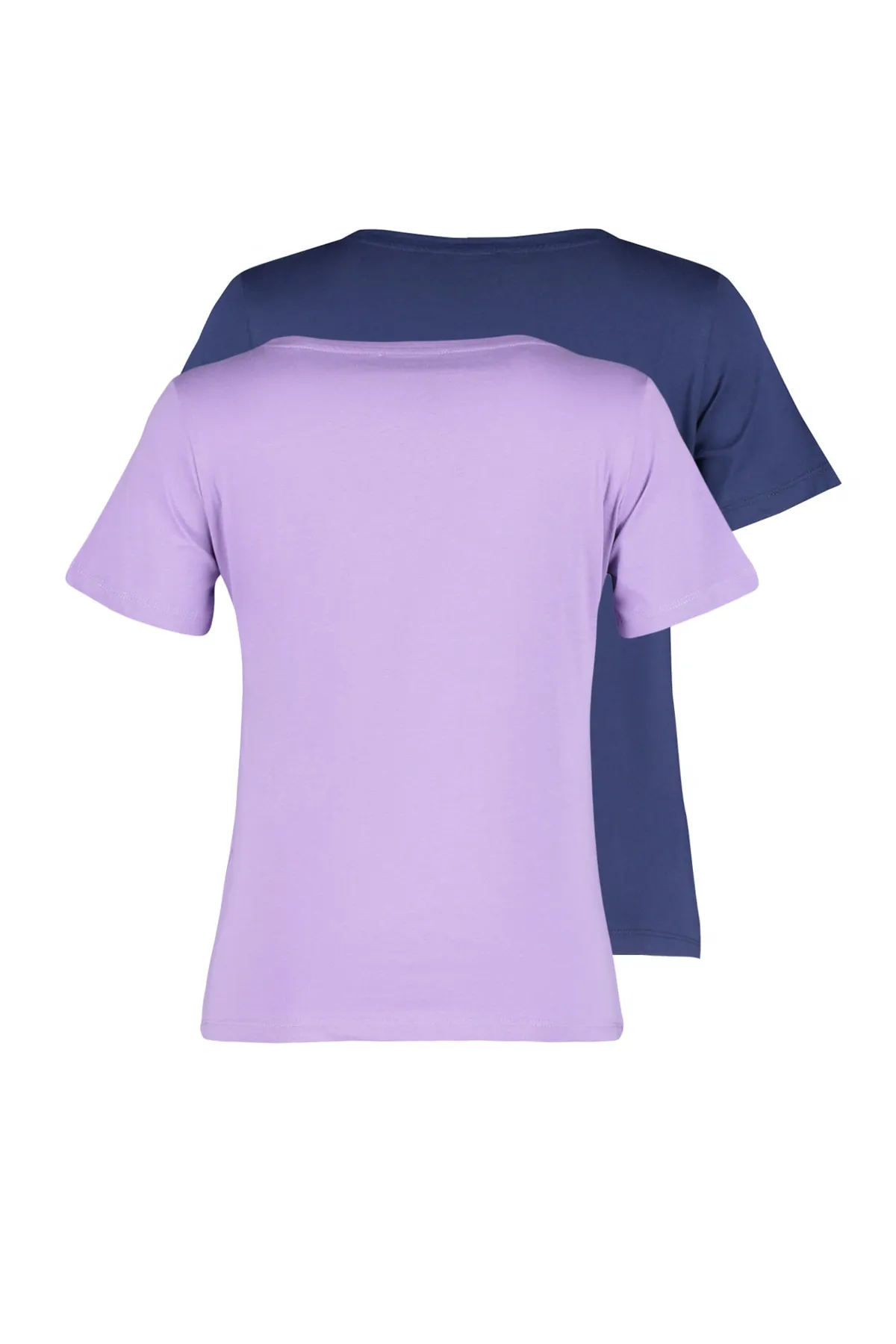 Trendyol Collection  Marineblau-Lila, 100 % Baumwolle, 2er-Pack Basic-Strick-T-Shirts mit V-Ausschnitt TWOSS23TS00002
