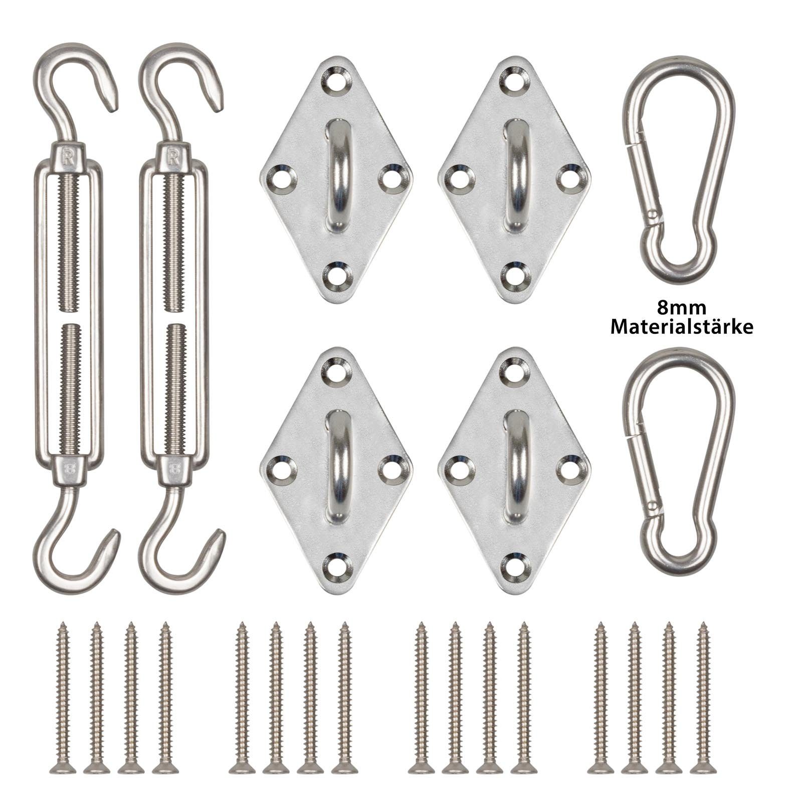 FSH Sonnensegeladapter Sonnensegel Aufbauset Edelstahlset Schrauben M8 Wandösen Gartenprojekt, (Spar Set, 24-tlg), Langlebrig