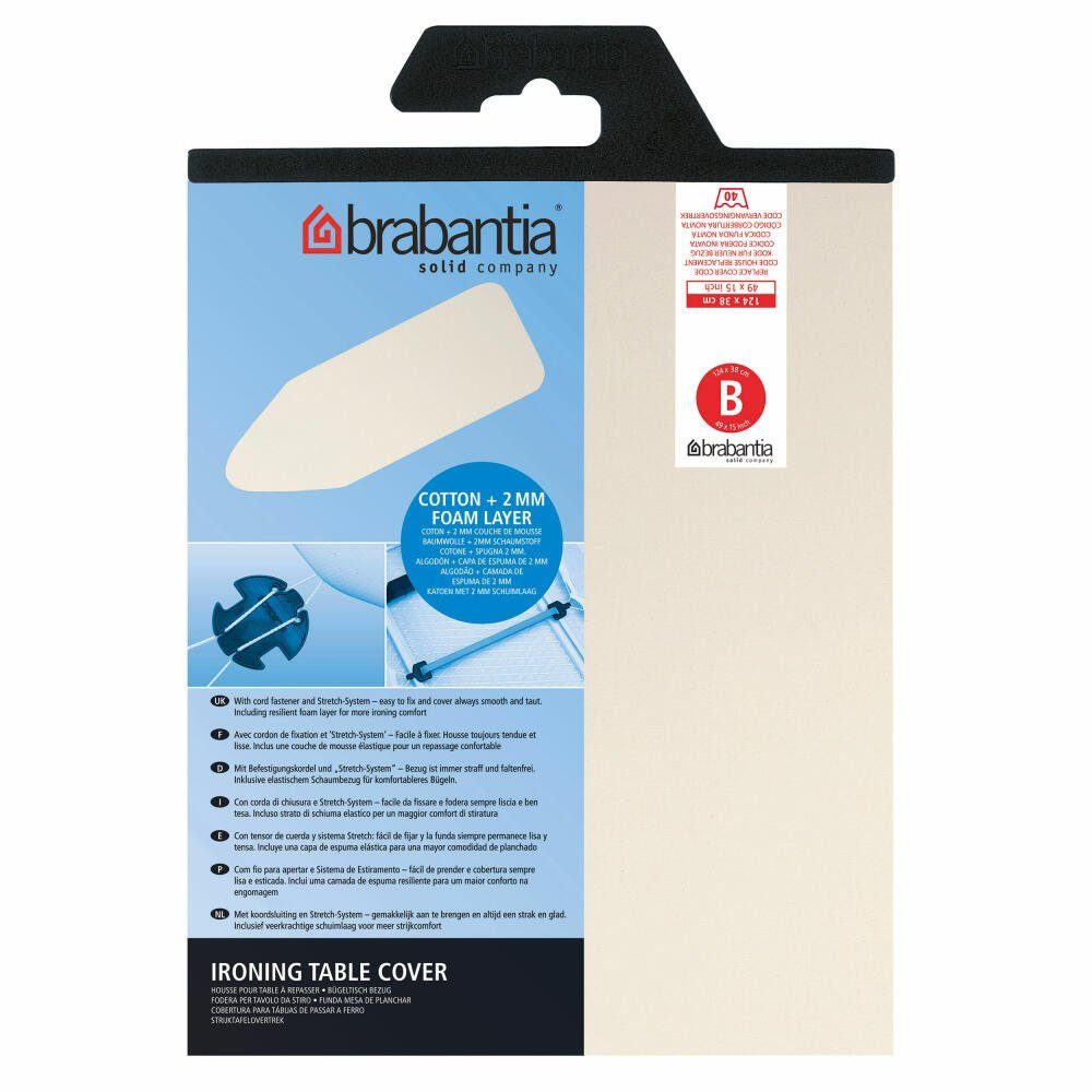 Brabantia Bügelbrettbezug Baumwollbezug mit Schaumstoff + Kordel 124 x 38 cm