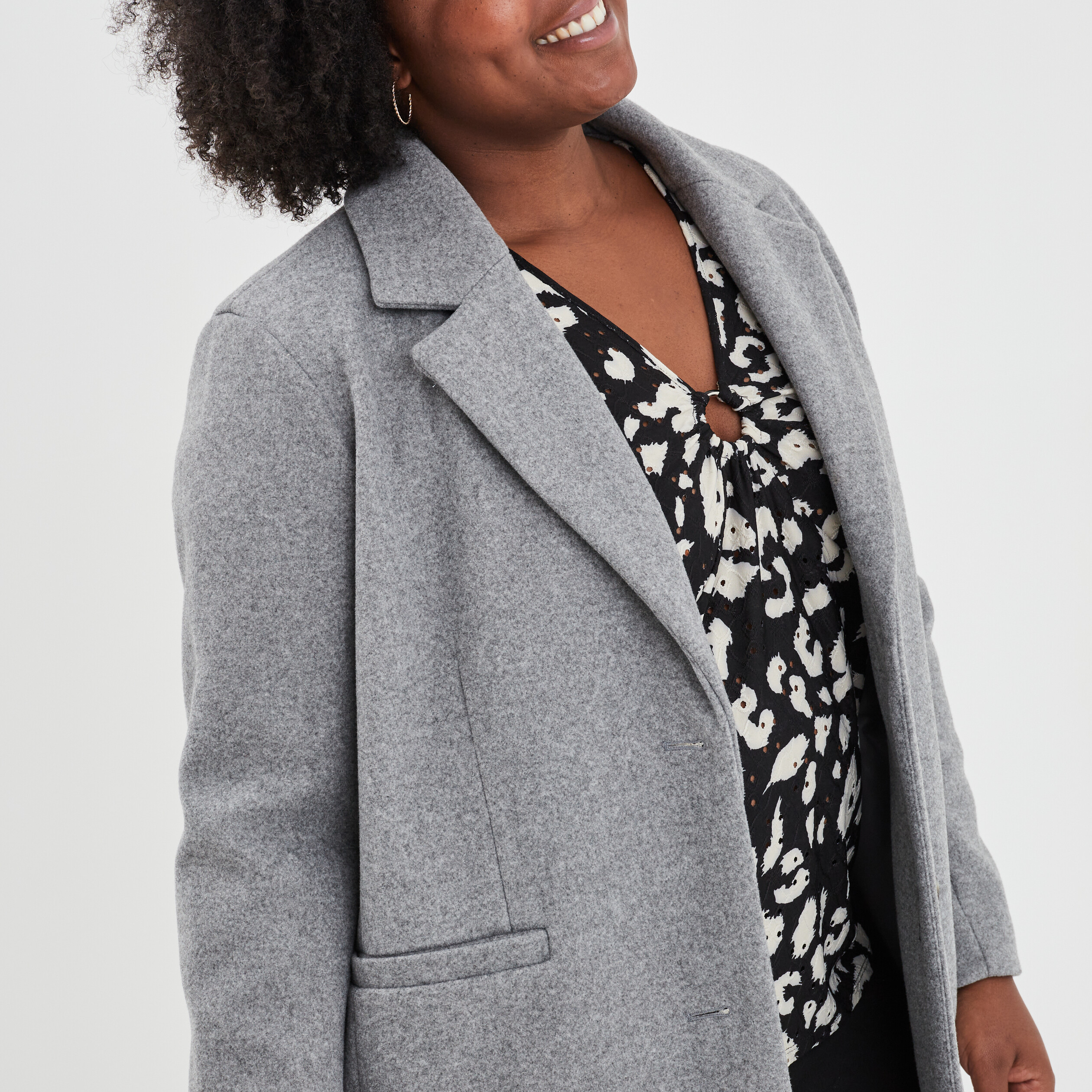 Manteau long boutonné gris femme grande taille | La Halle