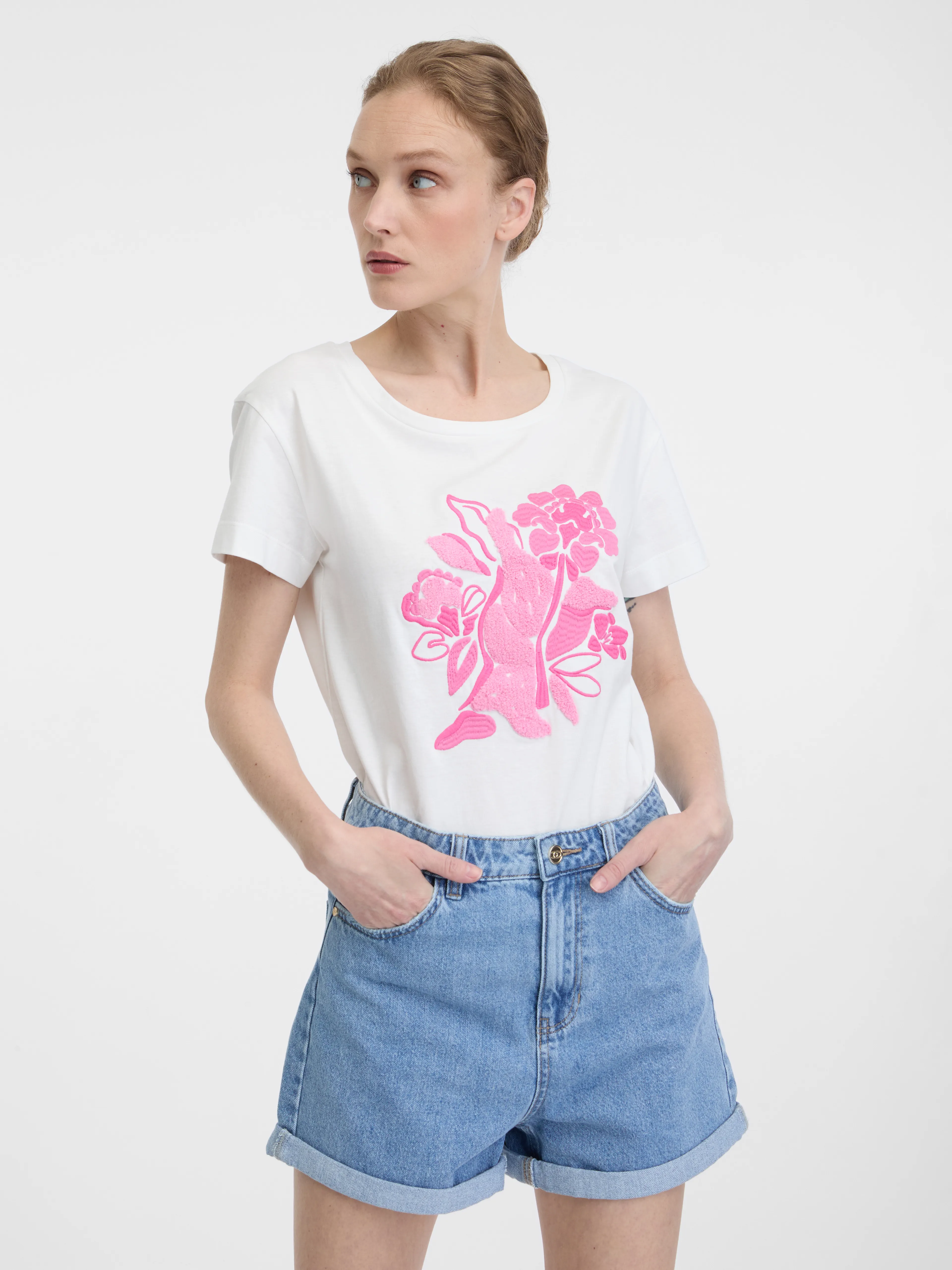 Weißes Damen-T-Shirt mit kurzen Ärmeln ORSAY