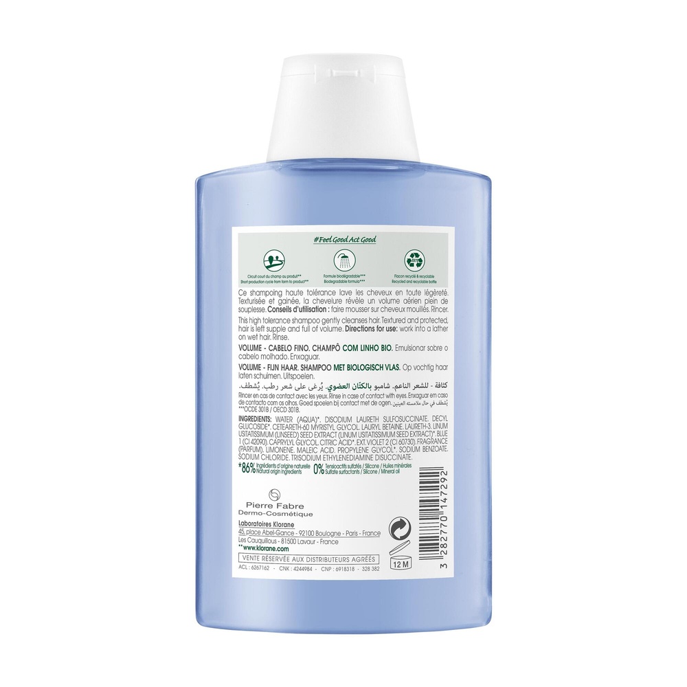 Klorane Lin - Shampoing volume aux fibres de Lin Shampoing