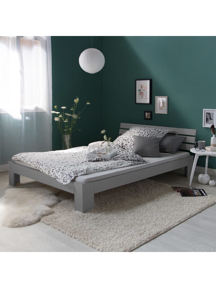 Homestyle4u Holzbett 140x200 mit Lattenrost und Bettkasten in Grau günstig kaufen 140 x 200 cm