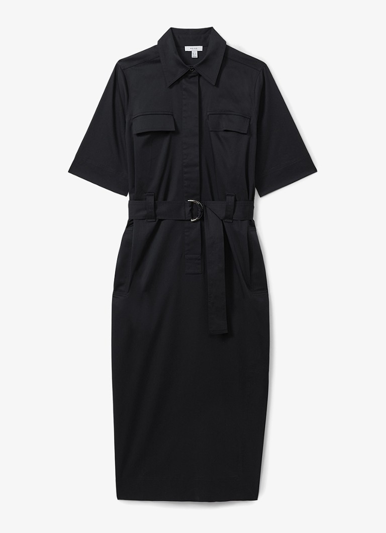 Rochie midi stil bluză de la Aimie de Reiss, cu buzunare cu clapă.