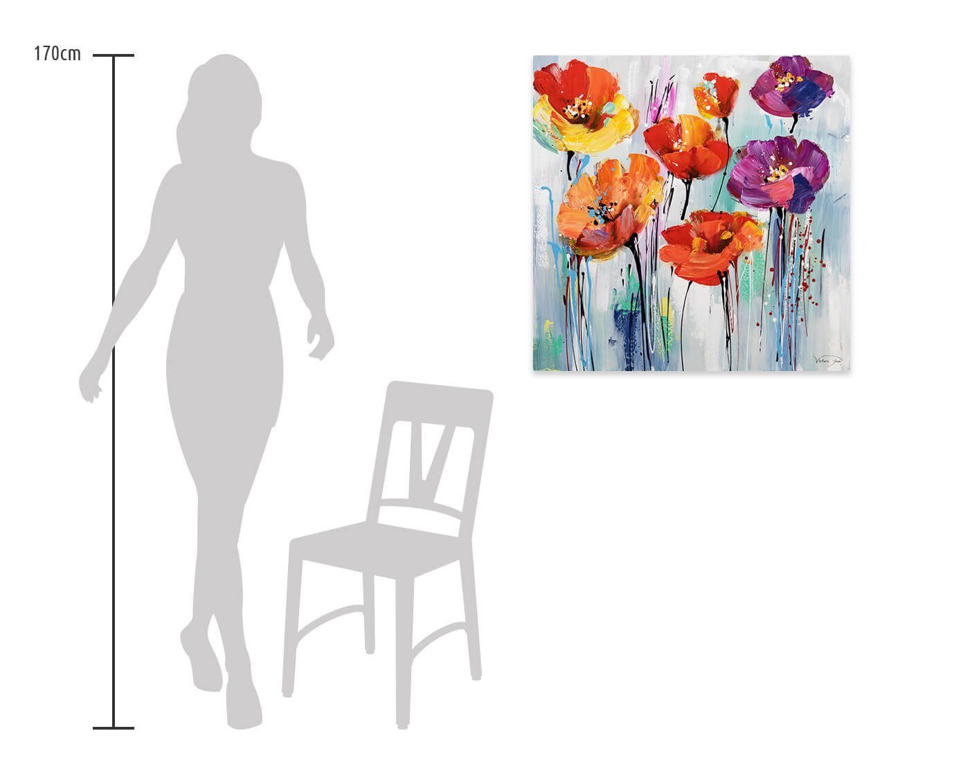 KUNSTLOFT Gemälde Bunter Blumengruß 80x80 cm, Leinwandbild 100% HANDGEMALT Wandbild Wohnzimmer