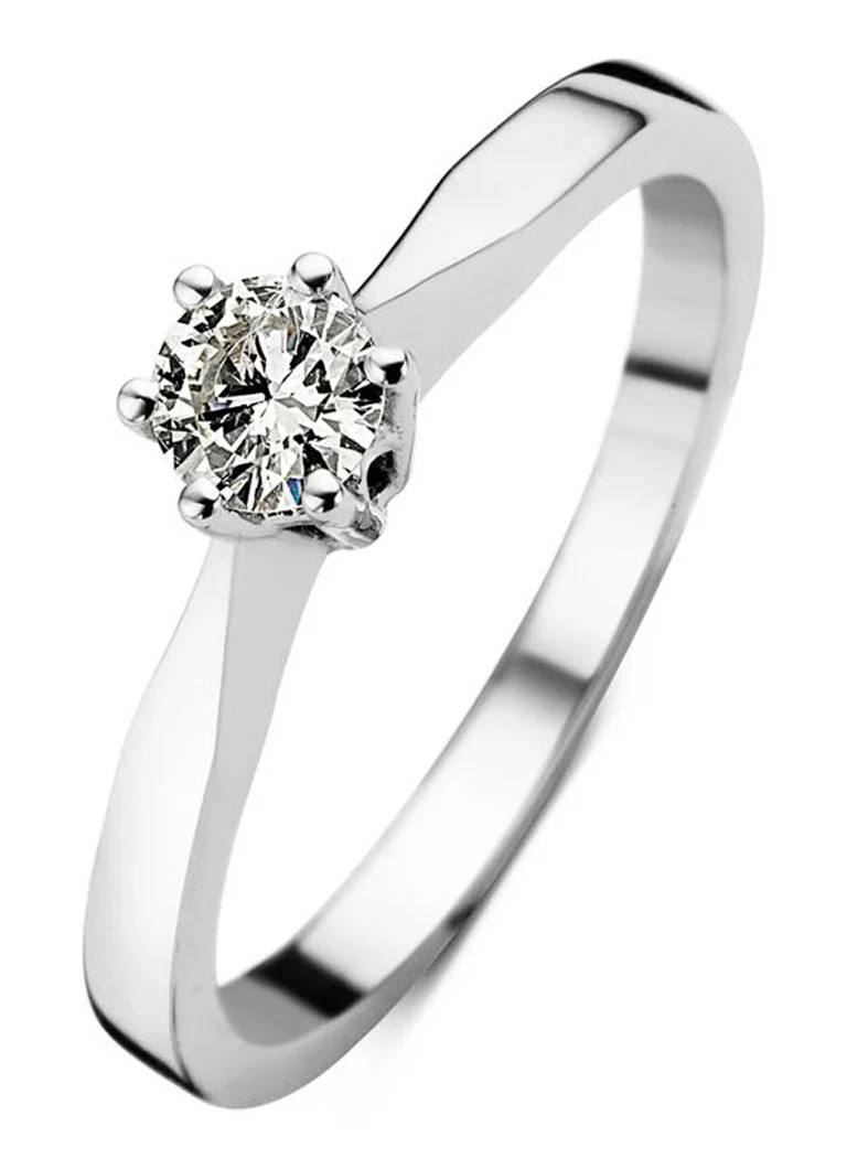 Diamond Point Beli zlati prstan z diamantom, vzgojenim v laboratoriju, 0,14 karata. 0,14 karata diamant, vzgojen v laboratoriju.