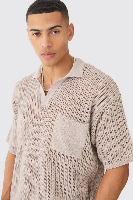 Kastiges Oversize Poloshirt mit Tasche