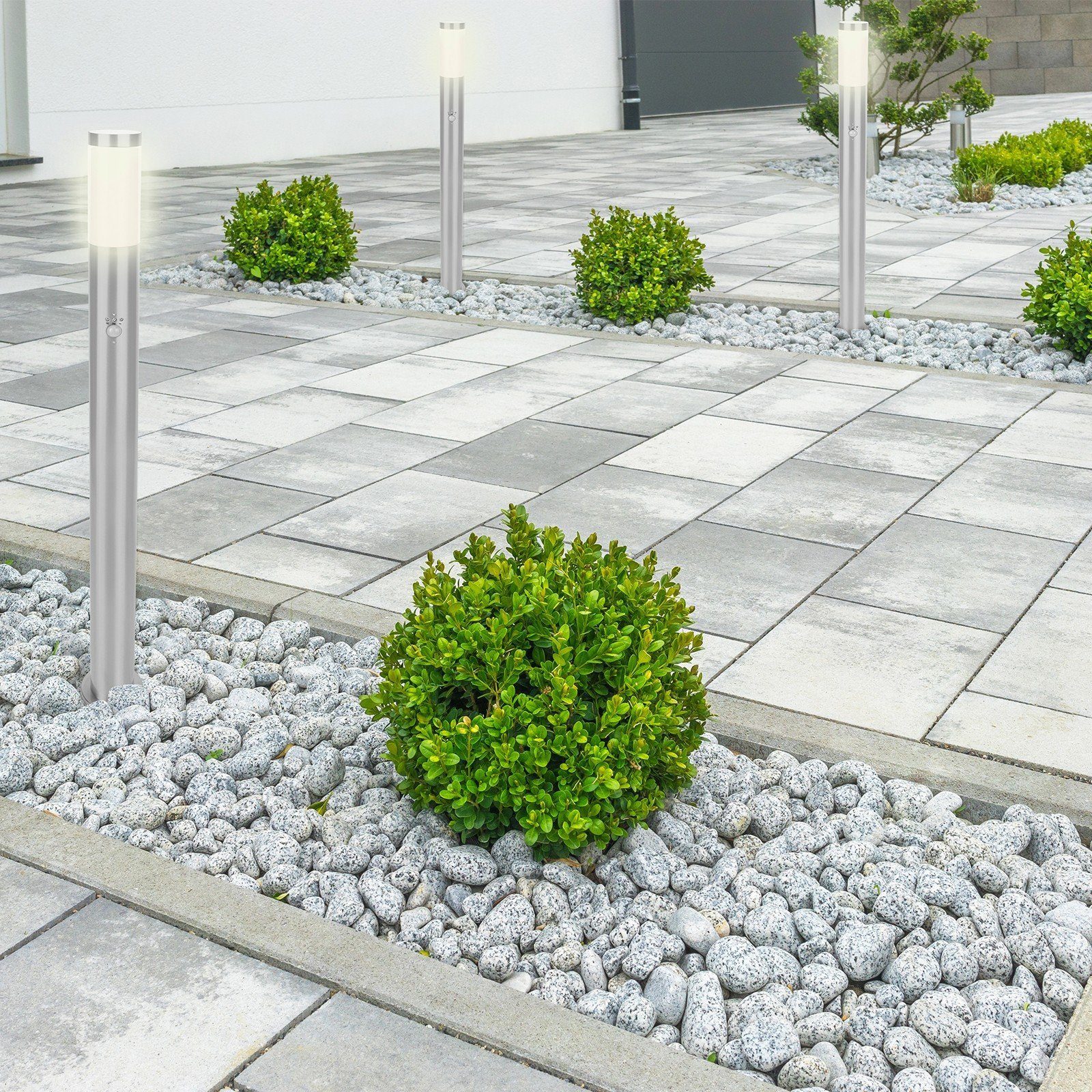 Grafner Gartenleuchte Grafner® 110cm Edelstahl Wegleuchte mit Bewegungsmelder WL10191, ohne Leuchtmittel, Sockel Ø 11 cm, Abmessungen: Höhe 110 cm, Ø 7,7 cm, Bewegungsmelder