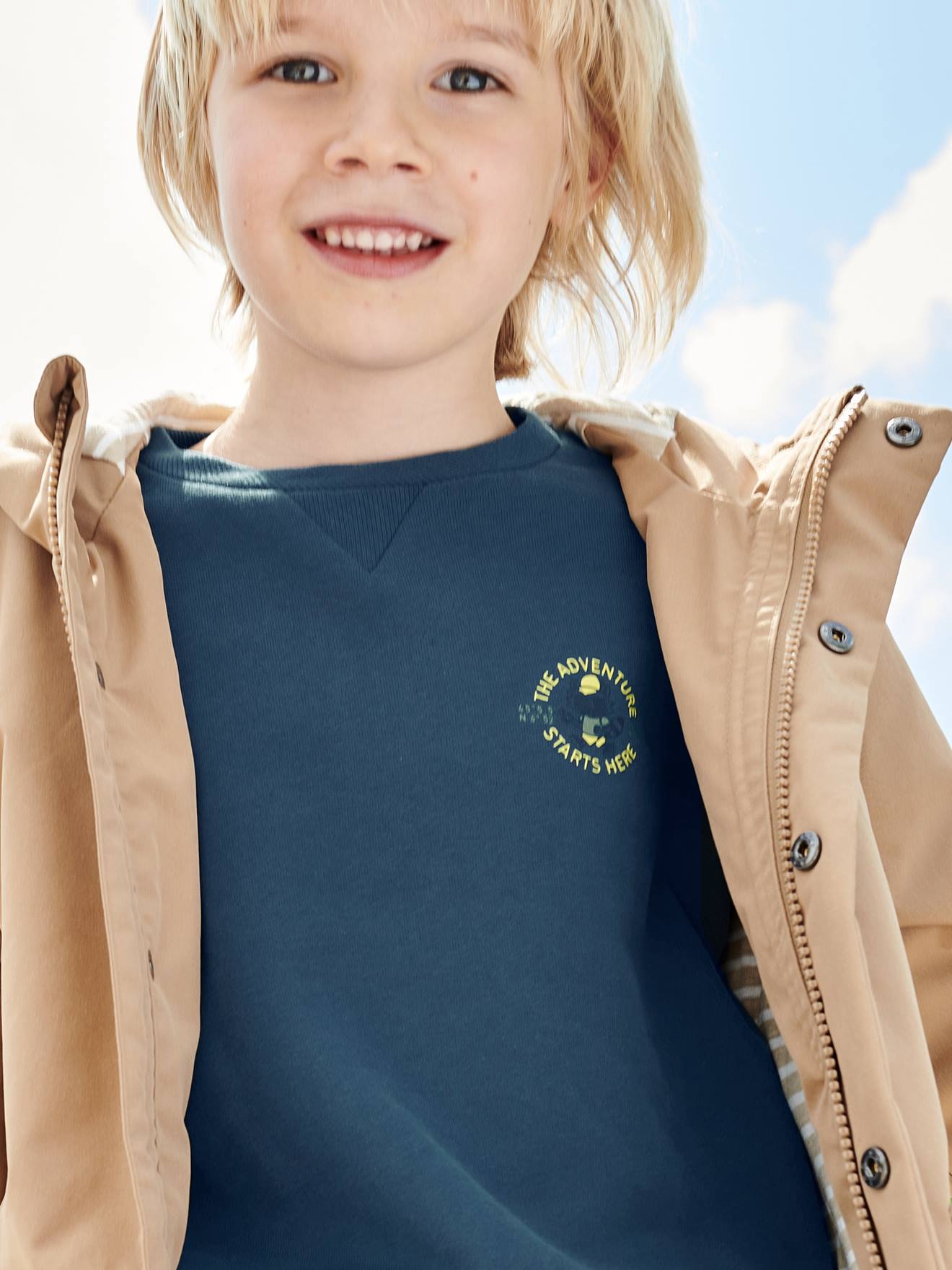 Sweat grand motif geocaching dos garçon bleu pétrole