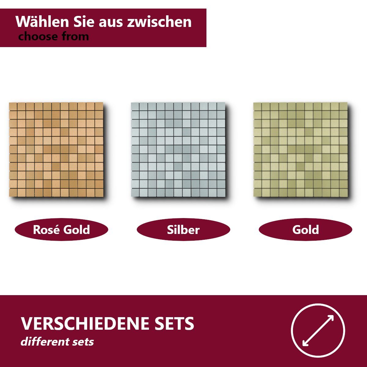 HOOZ Aluminium Wandfliese 10x selbstklebende Fliesen Aluminium in verschiedenen Farben, 30x30, Gold, Set, 10-tlg, Aluminiumoberfläche