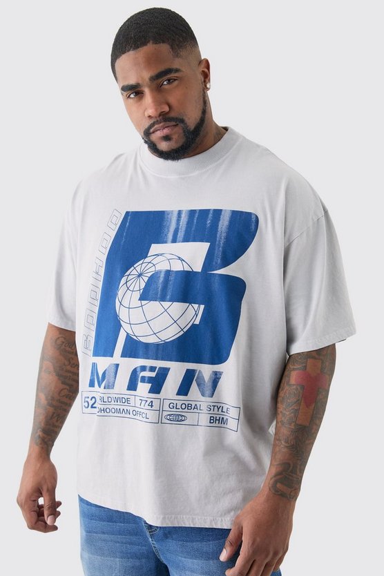 Plus Oversize 'B' Man T-Shirt in Grau