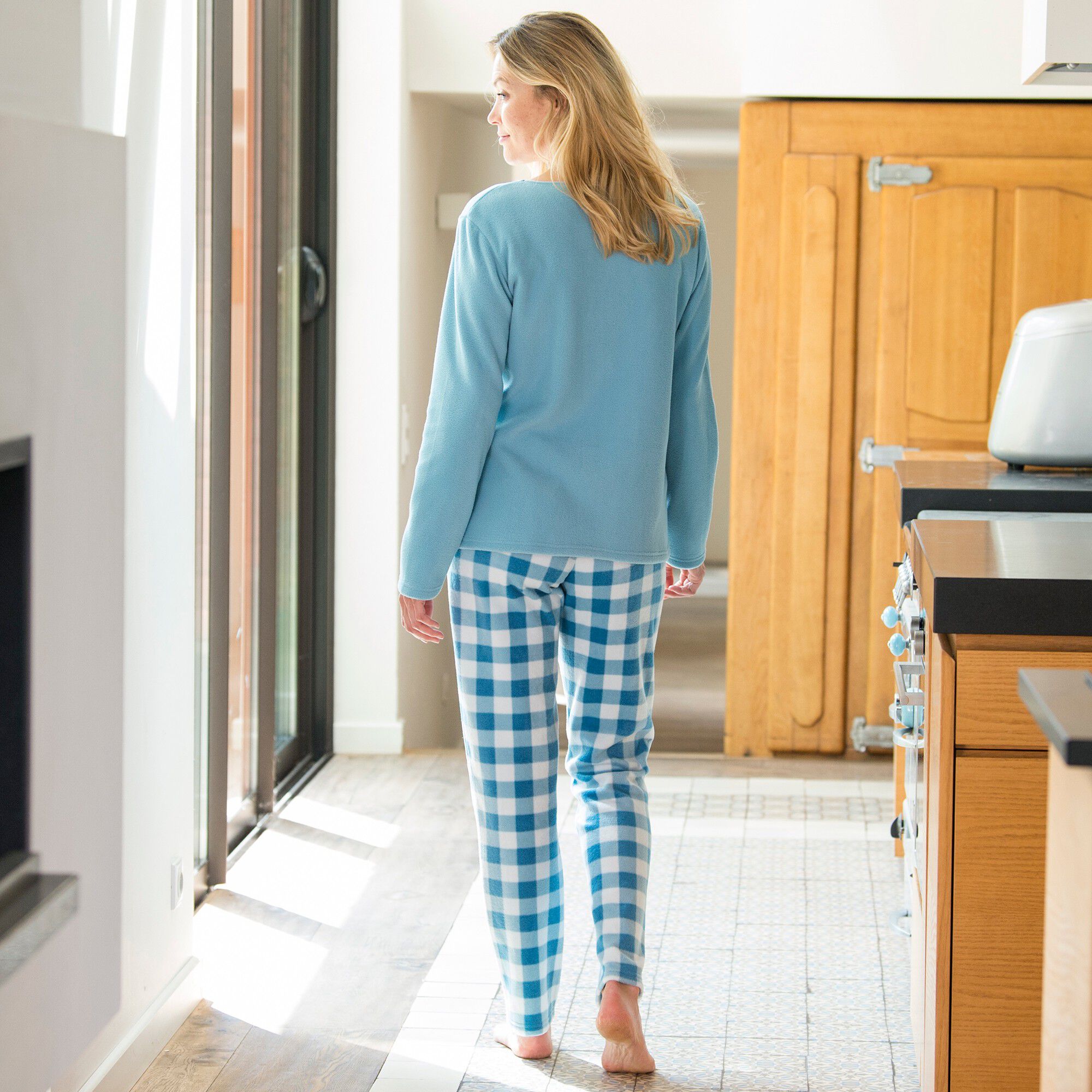 Pyjama polaire à carreaux manches longues