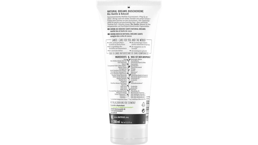 SANTE NATURAL DREAMS Duschcreme Bio-Vanille & Kokosöl 200 ml