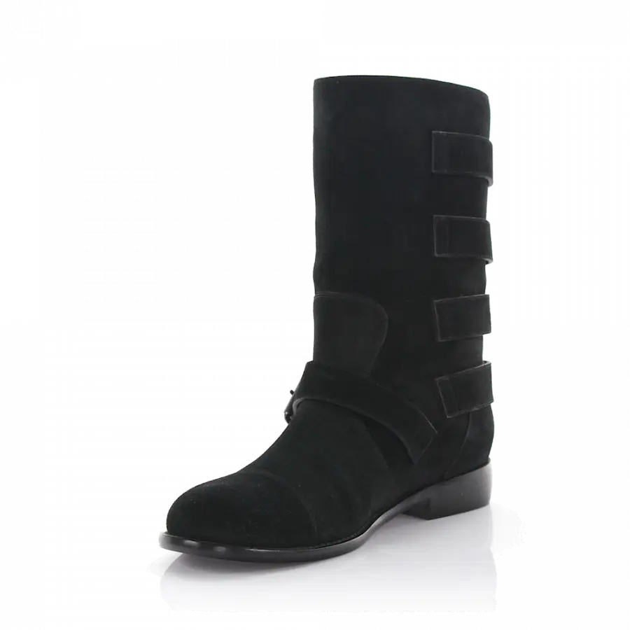 Giuseppe Zanotti - Stiefel Veloursleder Zierschnalle schwarz - schwarz